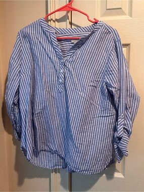 Talbots Blue & White Striped Popover Shirt